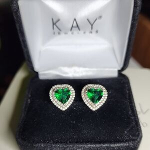 Beautiful Emerald & Diamond Heart Halo Earrings